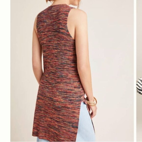 Anthropologie Top Large Autumn Melange Tami Space Dyed Stripe Stretch Tunic Boho - Picture 2 of 10